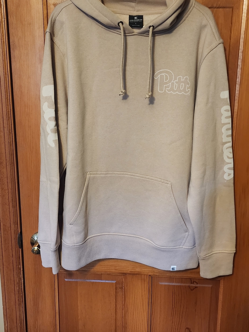 Colosseum Beige Pitt Pullover Hoodie with Sleeve Script